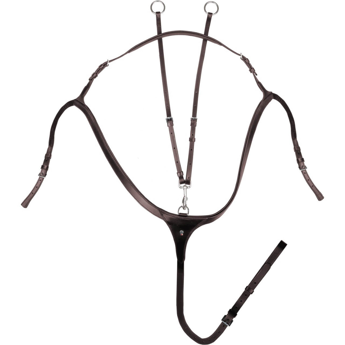 Vorderzeug X-Line mit langer Brücke Hilfszügel, Braun, Produkt allein auf weißem Hintergrund.