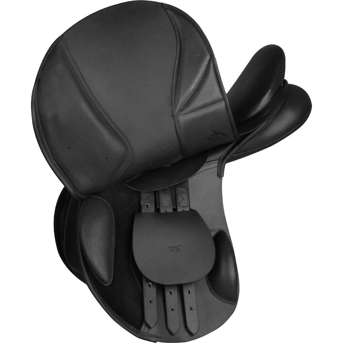 Springsattel Comfort Leder, Schwarz, Produkt allein auf weißem Hintergrund.