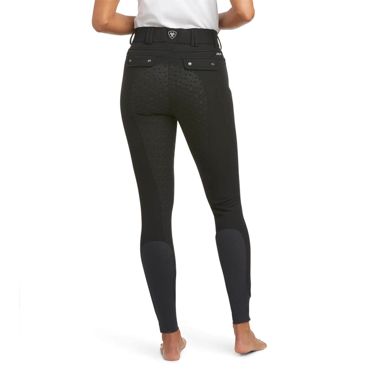 Ariat Reithose Damen Tri Factor Frost Insulated Fullgrip, Schwarz, Person trägt die Reithose von hinten.