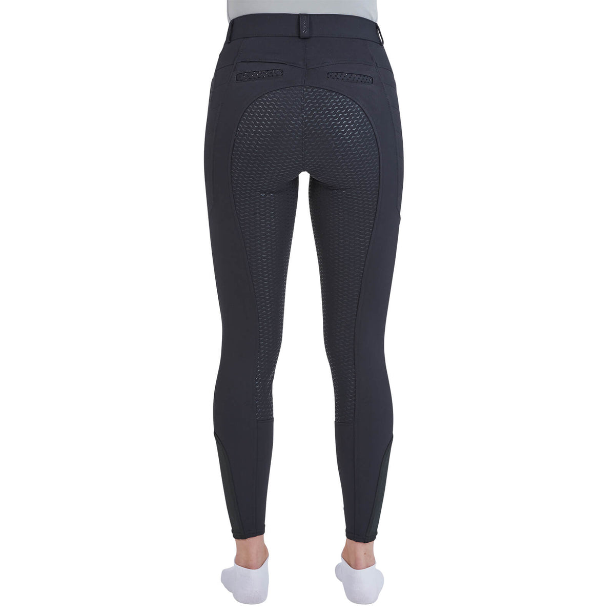 Reithose Damen Full-Grip Senja-Winter, Schwarz, Rückansicht getragen.