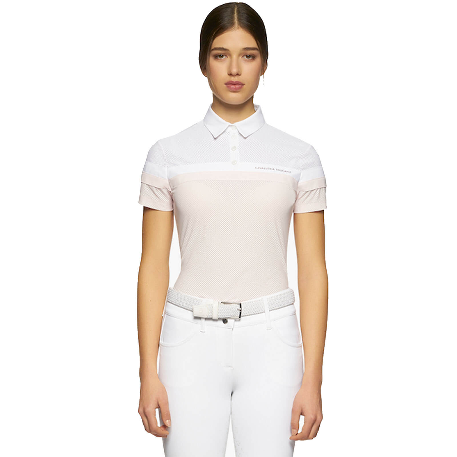 Trainings-Poloshirt Damen Perforated Jersey Short Sleeve w/ Jersey Stripes