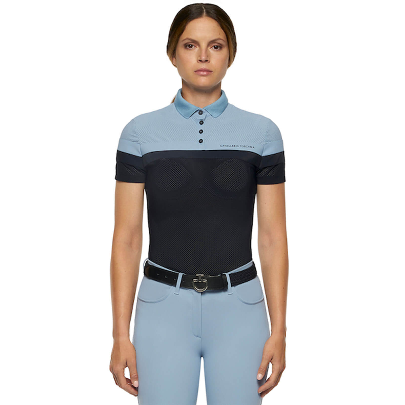 Trainings-Poloshirt Damen Perforated Jersey Short Sleeve w/ Jersey Stripes