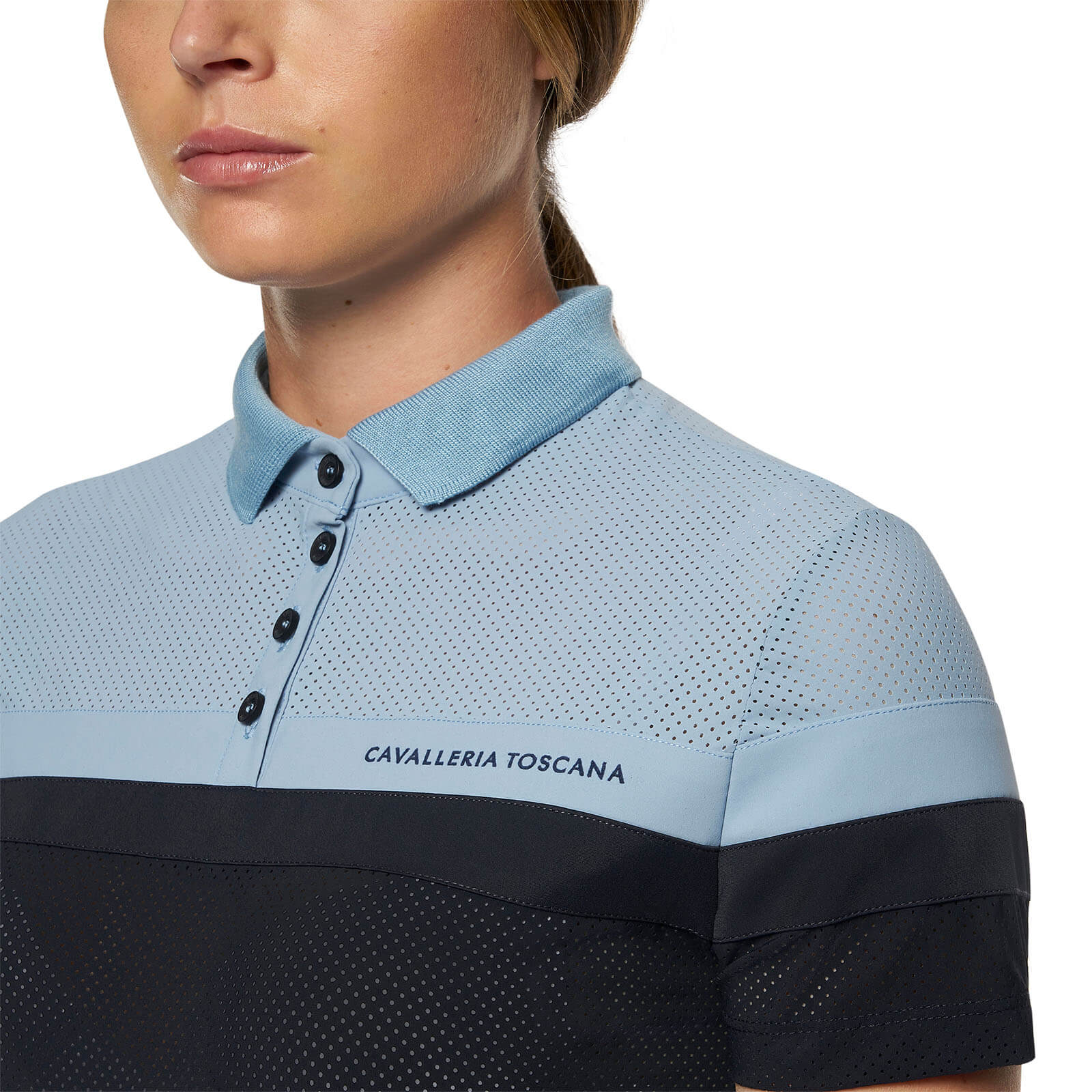 Trainings-Poloshirt Damen Perforated Jersey Short Sleeve w/ Jersey Stripes