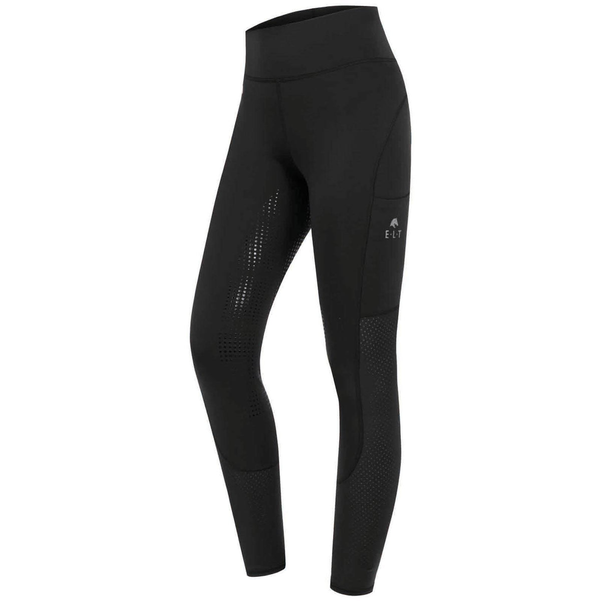 Reitleggings Damen Full-Grip Hanna Mesh High Waist Damenreitleggings, Schwarz, Produkt allein auf weißem Hintergrund.