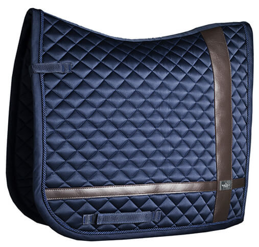 Dressurschabracke Leather Deluxe Silver, Navy, Produkt allein auf weißem Hintergrund.