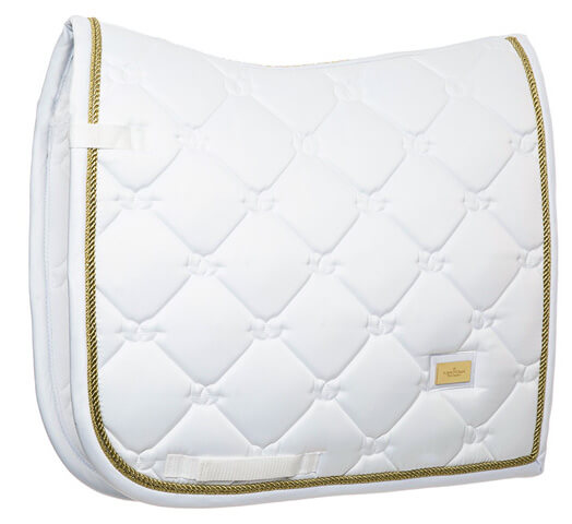 Dressurschabracke White Perfection Gold, Weiß, Produkt allein auf weißem Hintergrund.