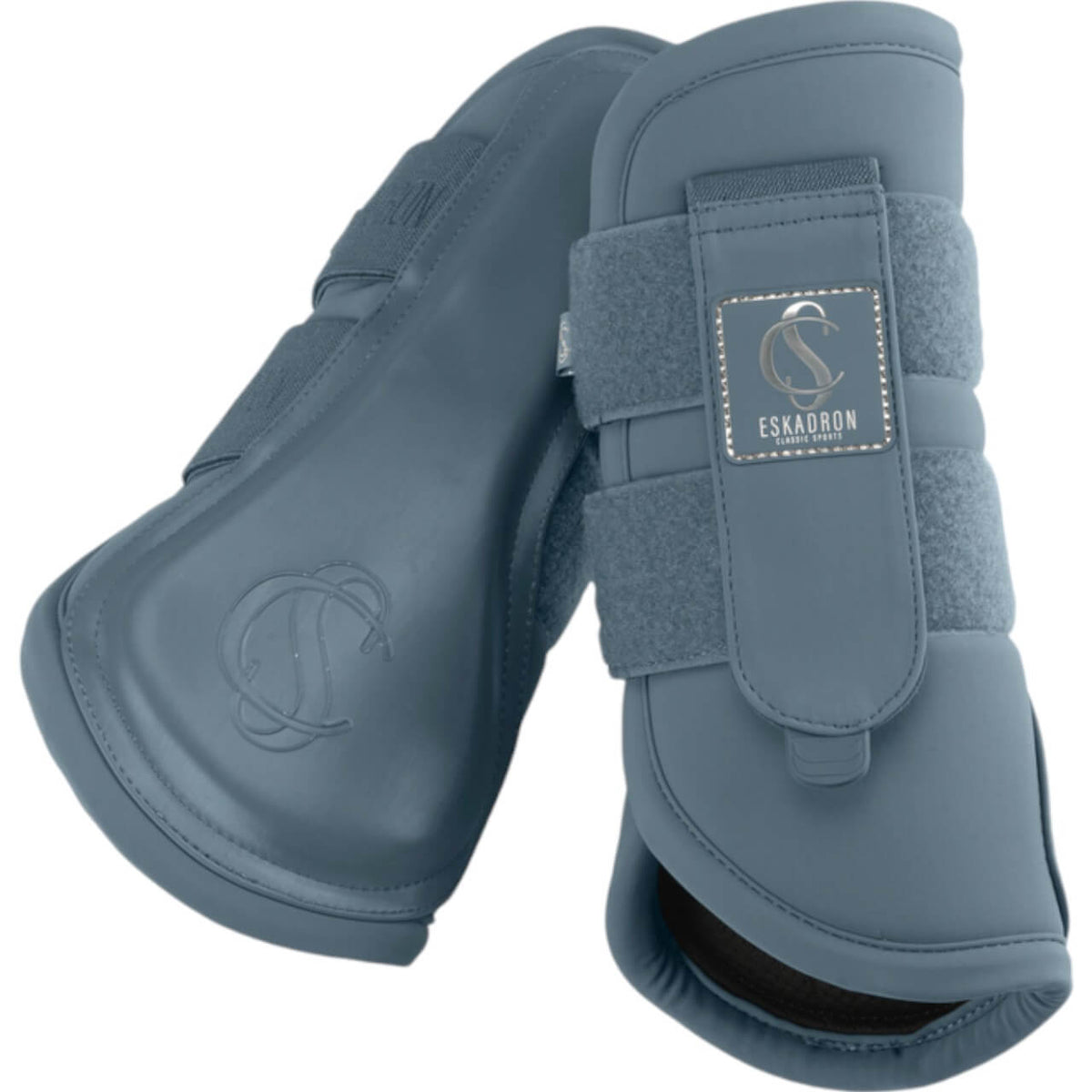 Eskadron Gamaschen Softshell Classic Sports FS25 Beinschutz, Steel Blue, Paar Gamaschen auf weißem Hintergrund.