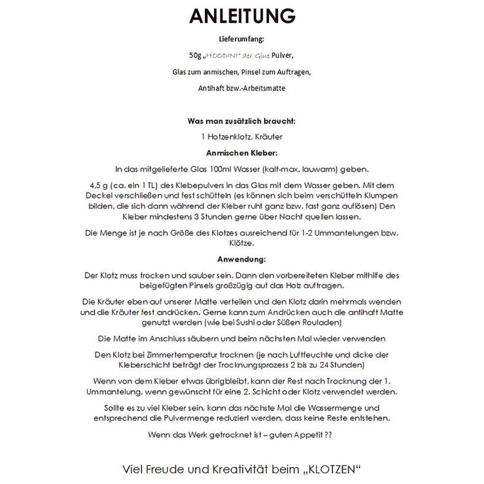 HOODINI Glue- Klotz-Kräuter- Kläba-Set