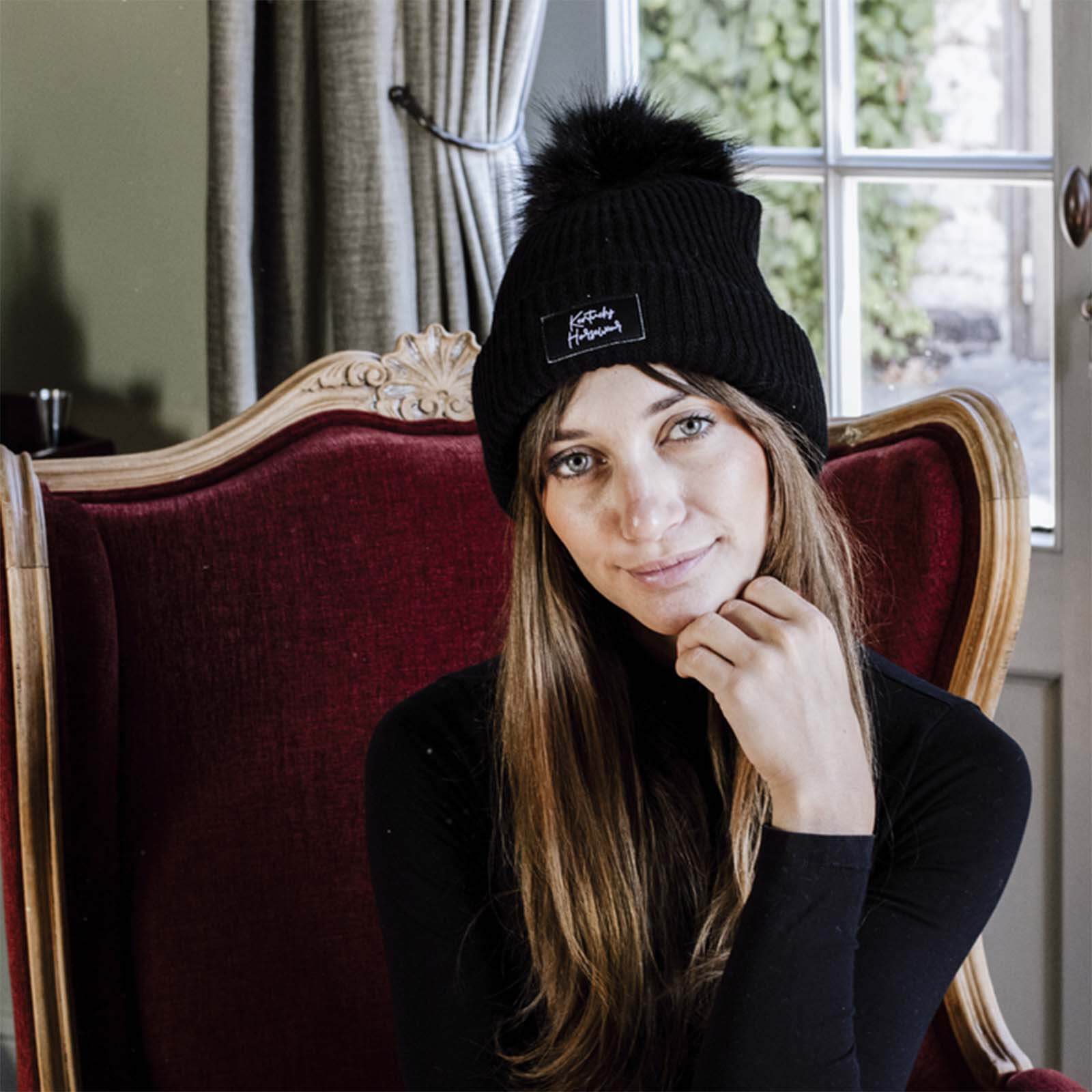 Mütze Bommel Strickmütze Kunstpelz