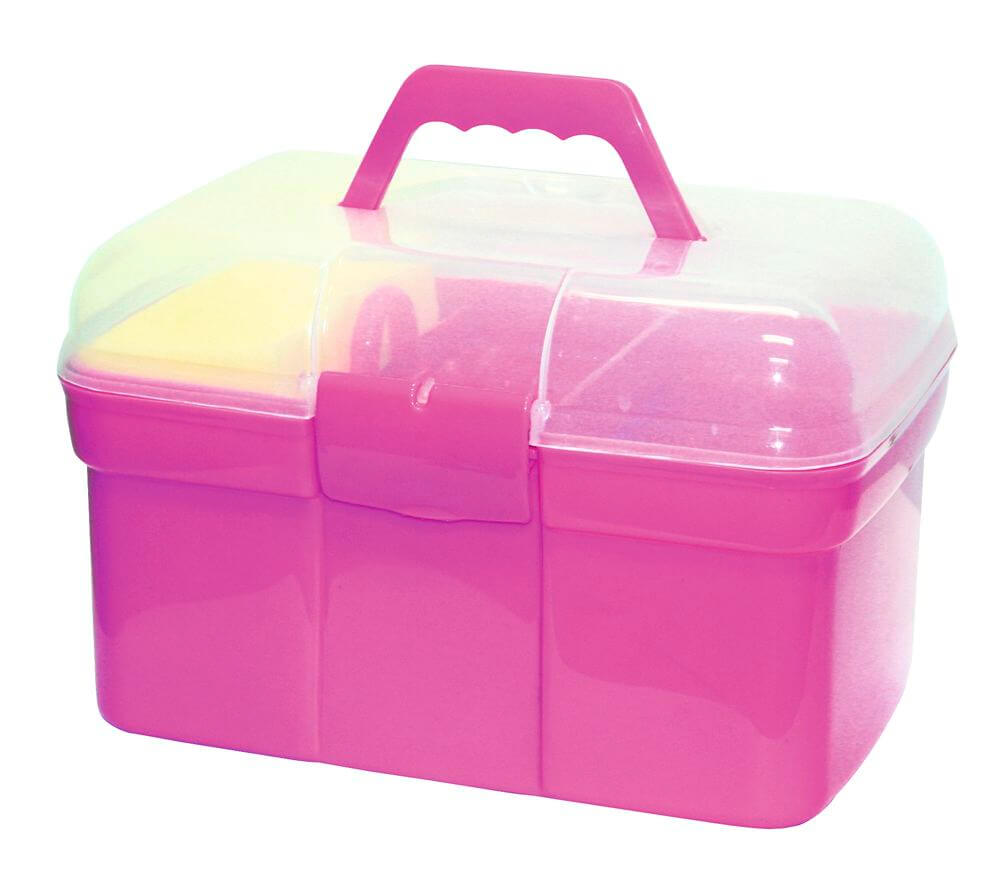 Putzbox für Kinder, Rosa, Produkt allein mit transparentem Deckel und Griff.