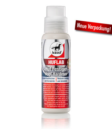 leovet Huflab Huf Festiger, Produkt allein in neuer Verpackung auf weißem Hintergrund.