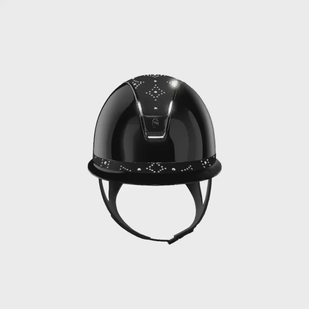 Reithelm Miss Shield 2.0 Glossy Black Top + Frontalband Celestial Crystal Black Trim + Blason Black Chrome - 360°-Video (1:1)