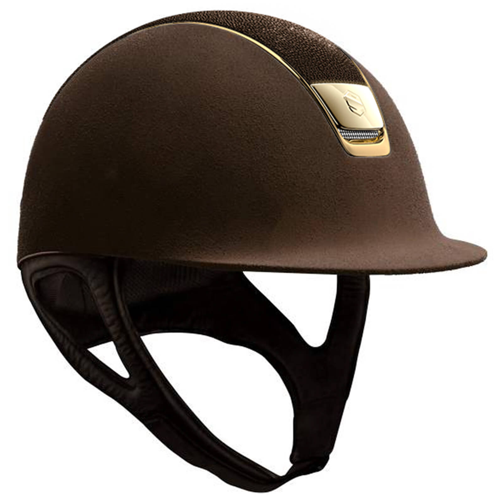Reithelm Premium Alcantara Brown Galuchat Brown Chrome Gold - M (Mit Dressurausschnitt)