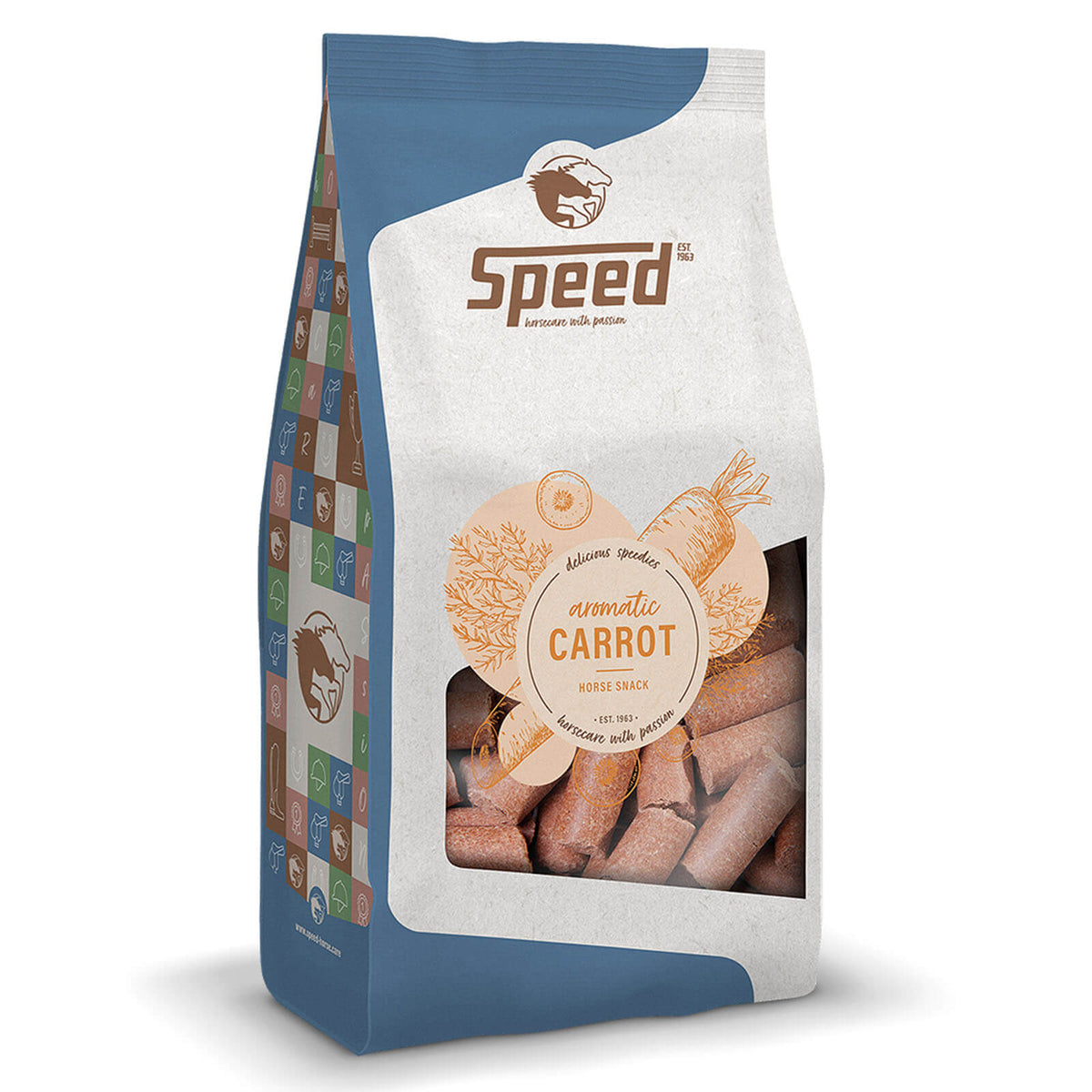 Speed Leckerlies Delicious Speedies Carrot, 1 kg, Produkt allein auf weißem Hintergrund.
