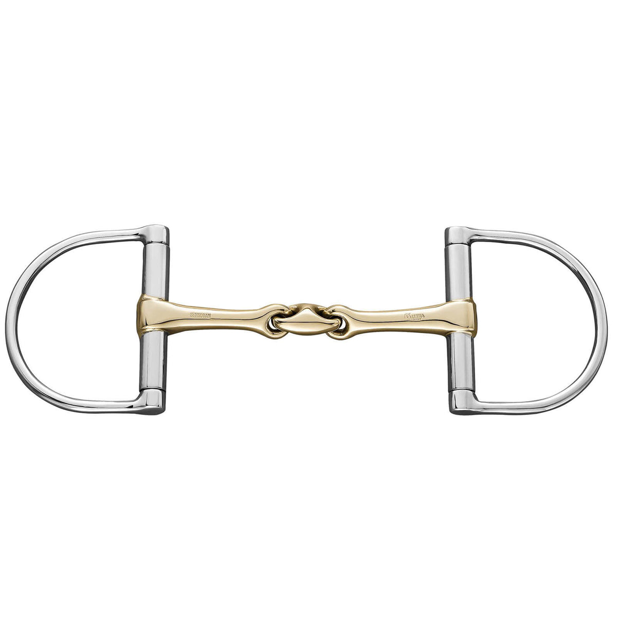 D-Ring Trense Doppelt Gebrochen KK Ultra 15 mm SENSOGAN® Gebiss, Silber, Produkt allein auf weißem Hintergrund.