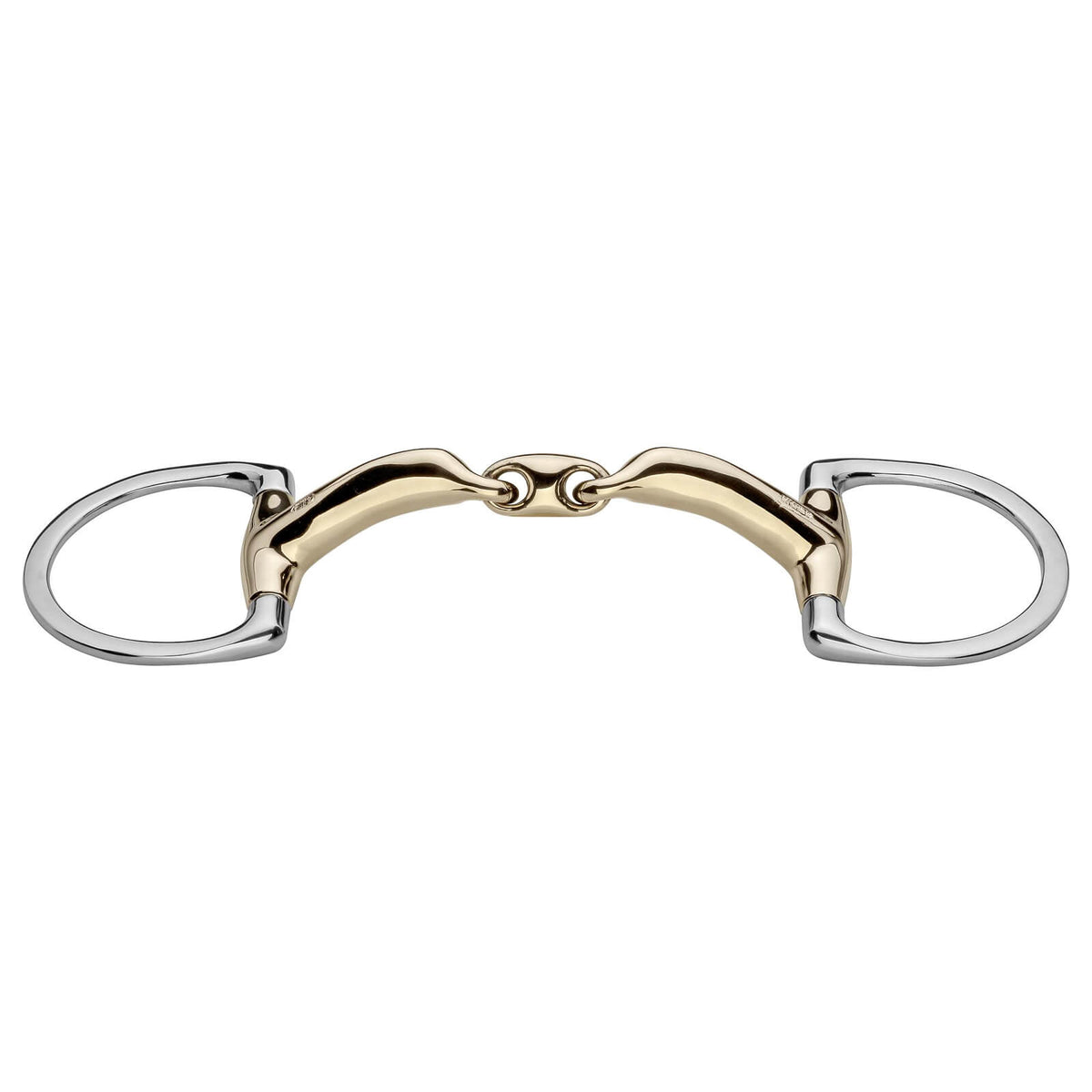D-Ring Trense Doppelt Gebrochen Novocontact 14 mm SENSOGAN® Gebiss, Produkt allein auf weißem Hintergrund.