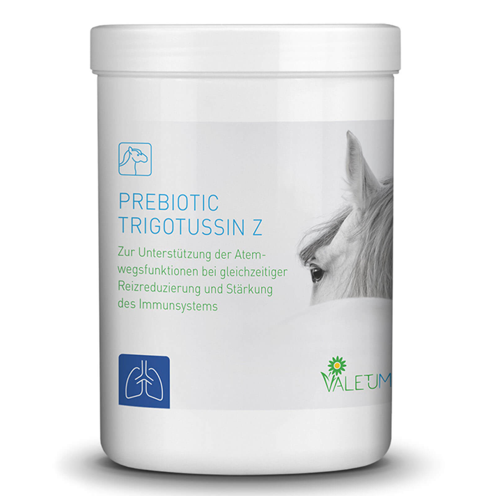 Valetumed Prebiotic Trigotussin Z Ergänzungsfuttermittel, 500 g, Produkt allein auf weißem Hintergrund.