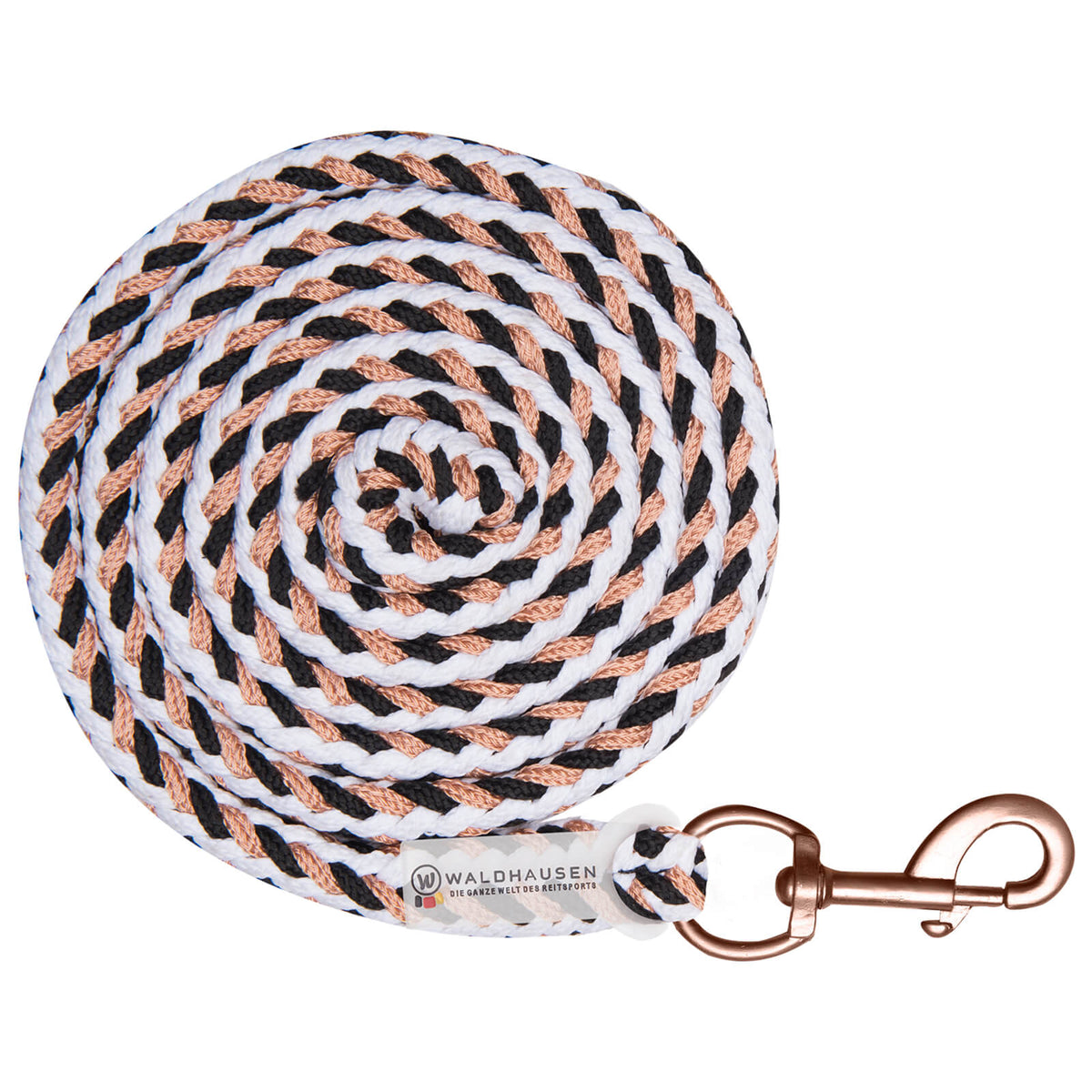 Waldhausen Anbindestrick Shine mit Karabinerhaken, Rosegold/Schwarz/Weiß, Produkt allein.