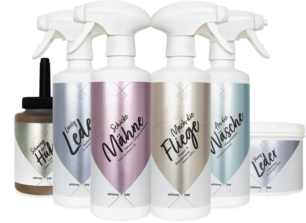 Pflegemittel Set - Mähnenspray, Fliegenspray, Sprühshampoo, Huföl & Lederpflege