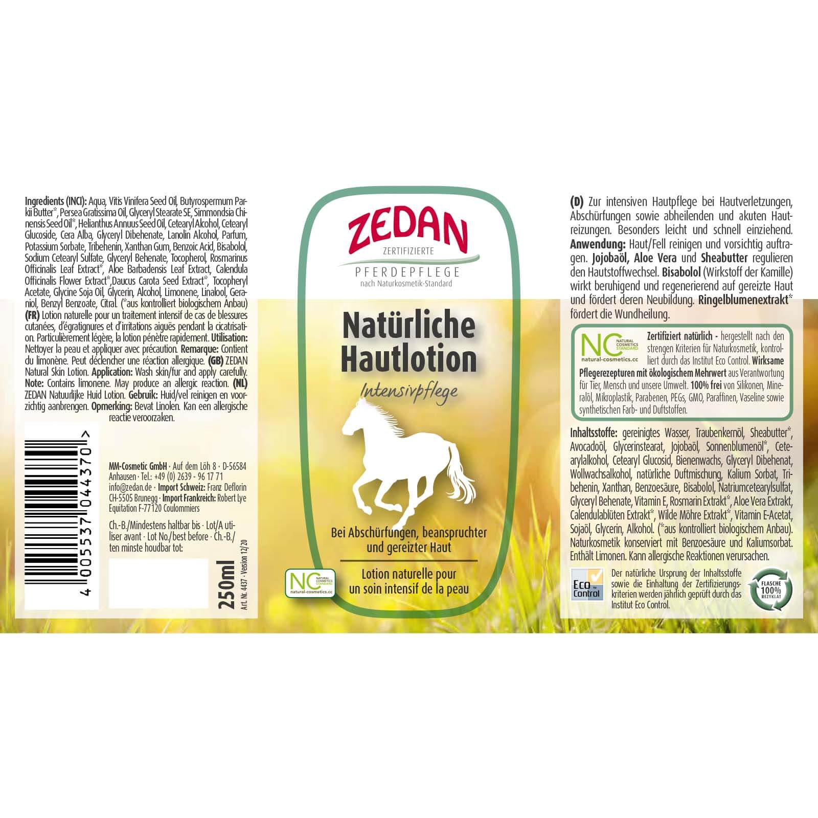 Natürliche Hautlotion Intensivpflege Hautpflege Pferd