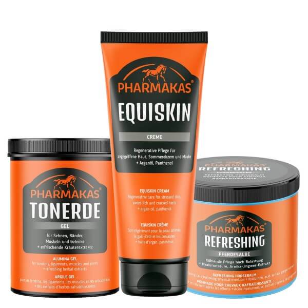Stallapotheken Set II - Tonerde Gel + Refreshing Pferdesalbe + Equiskin Balance Hautpflege Stallapotheken Set II - Tonerde Gel + Refreshing Pferdesalbe + Equiskin Balance Hautpflege
