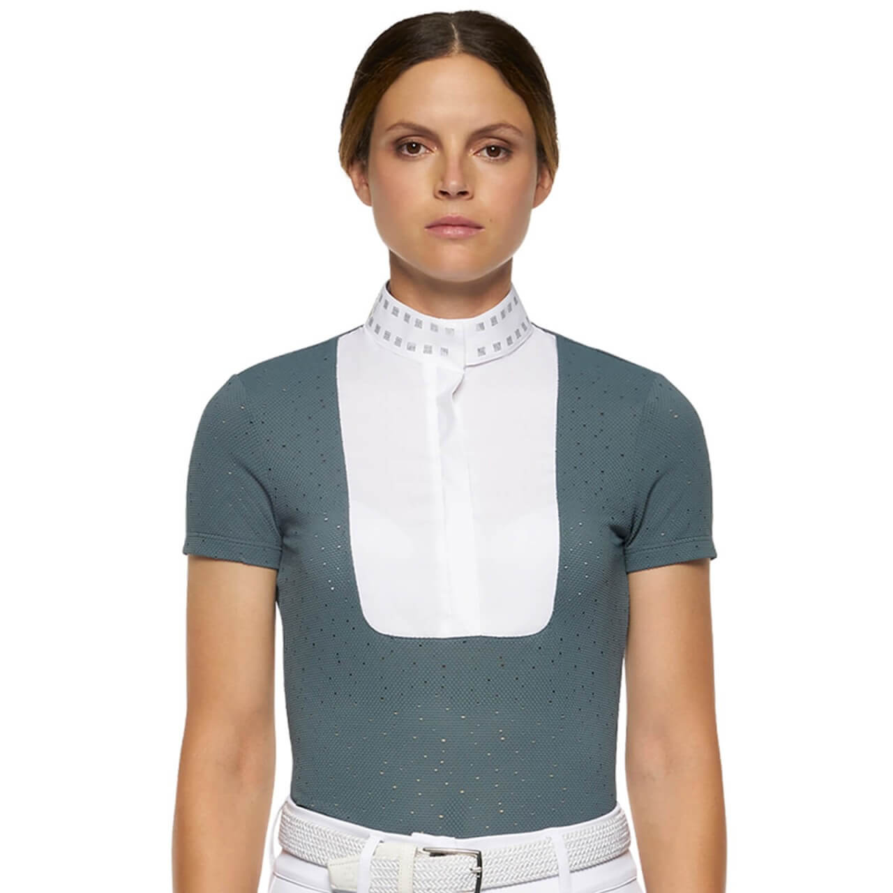 Cavalleria Toscana Turniershirt Damen Kurzarm Micro Sequins Half Zip FS 2022 Cavalleria Toscana Turniershirt Damen Kurzarm Micro Sequins Half Zip FS 2022