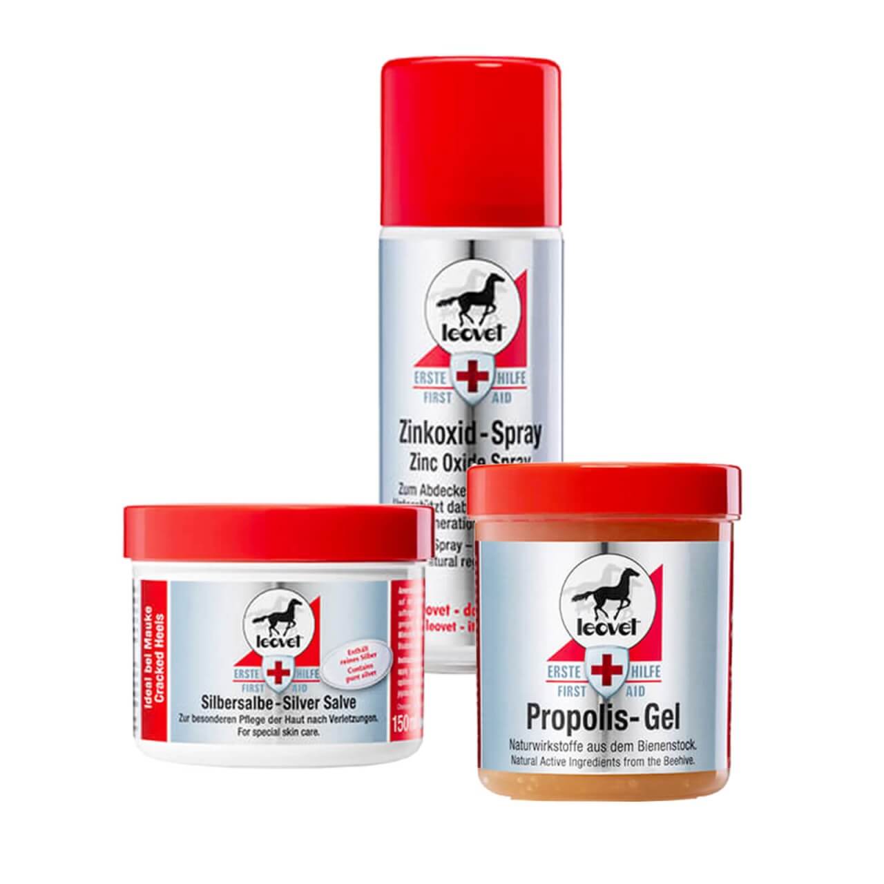leovet Erste Hilfe Set - Silbersalbe, Zinkoxidspray & Propolis Gel leovet Erste Hilfe Set - Silbersalbe, Zinkoxidspray & Propolis Gel