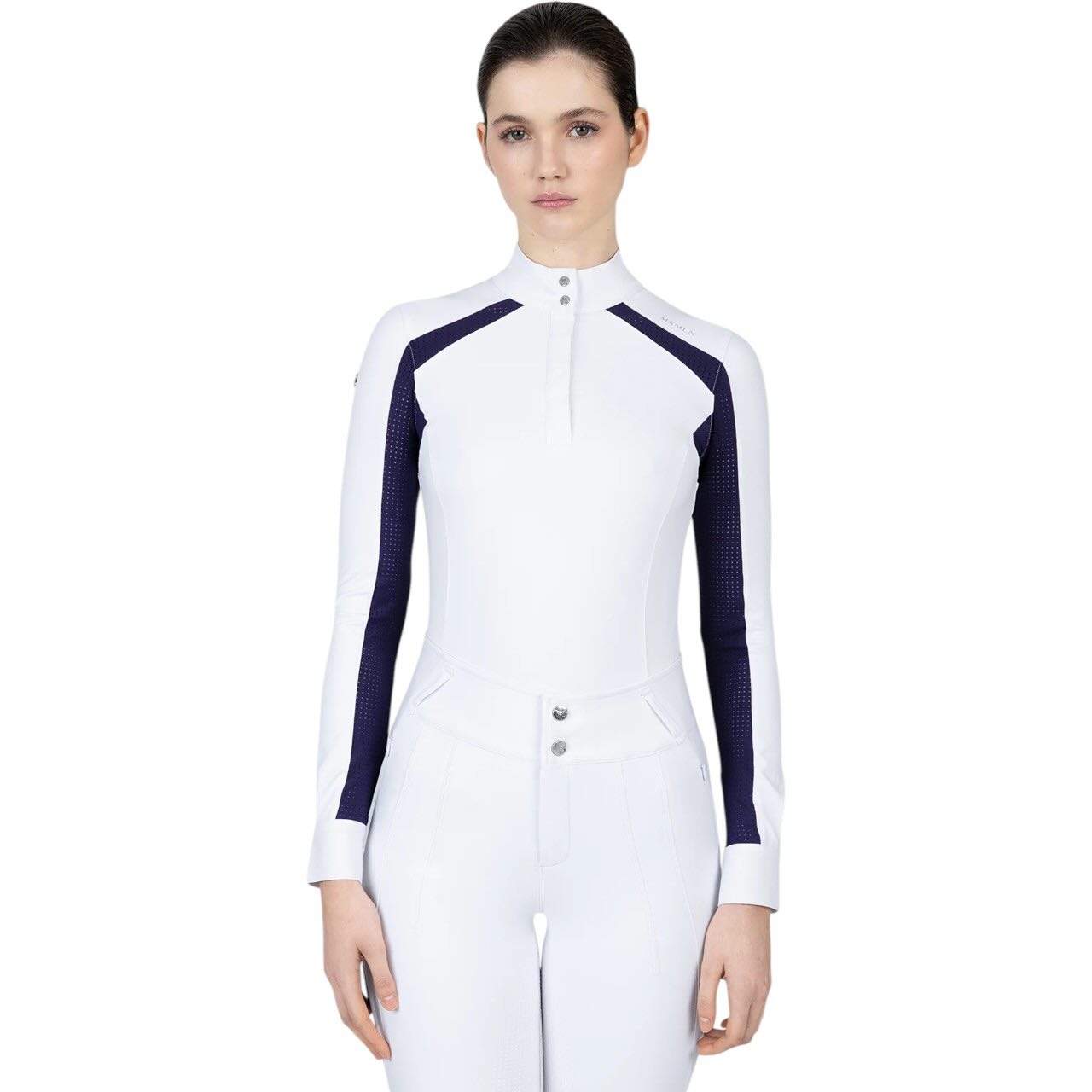 Maximilian Equestrian Turniershirt Damen Langarm Aveen Competition Shirt White/Navy XS | kavalio - für mich und mein Pferd