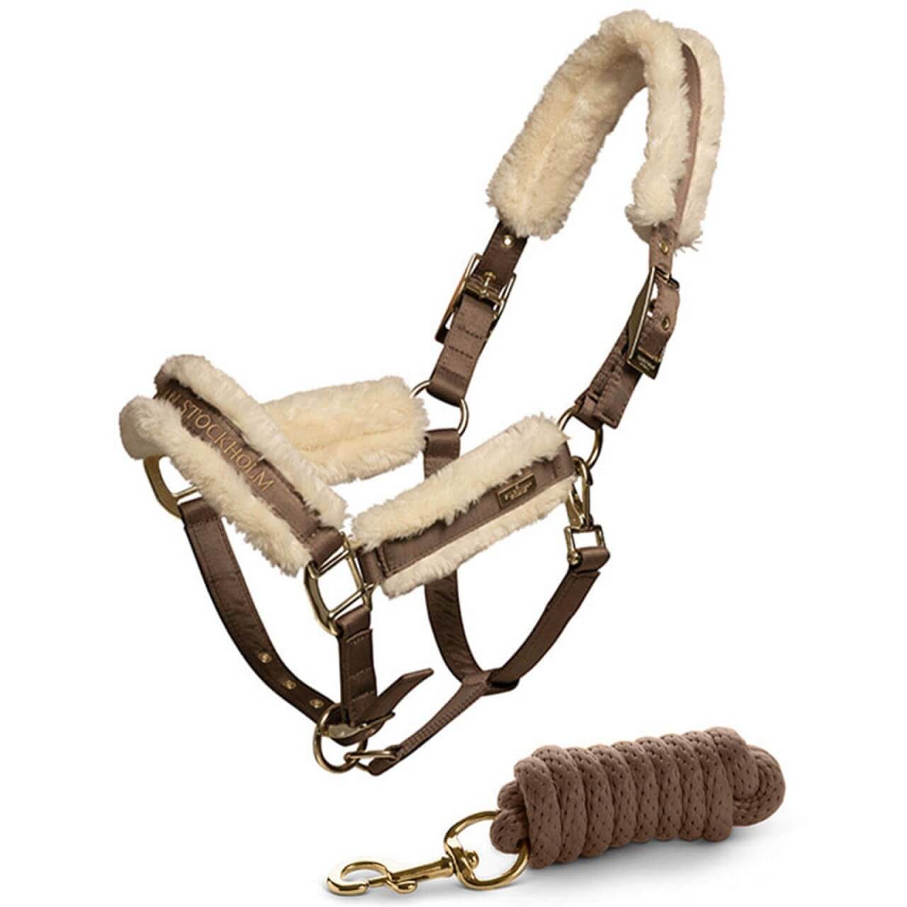 Equestrian Stockholm Halfter mit Strick Champagne mit Fell Equestrian Stockholm Halfter mit Strick Champagne mit Fell