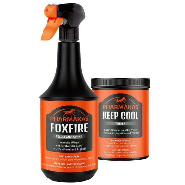 Nervenfit Set - Keep Cool Pulver Ergänzungsfuttermittel + Fellglanzspray Foxfire Nervenfit Set - Keep Cool Pulver Ergänzungsfuttermittel + Fellglanzspray Foxfire