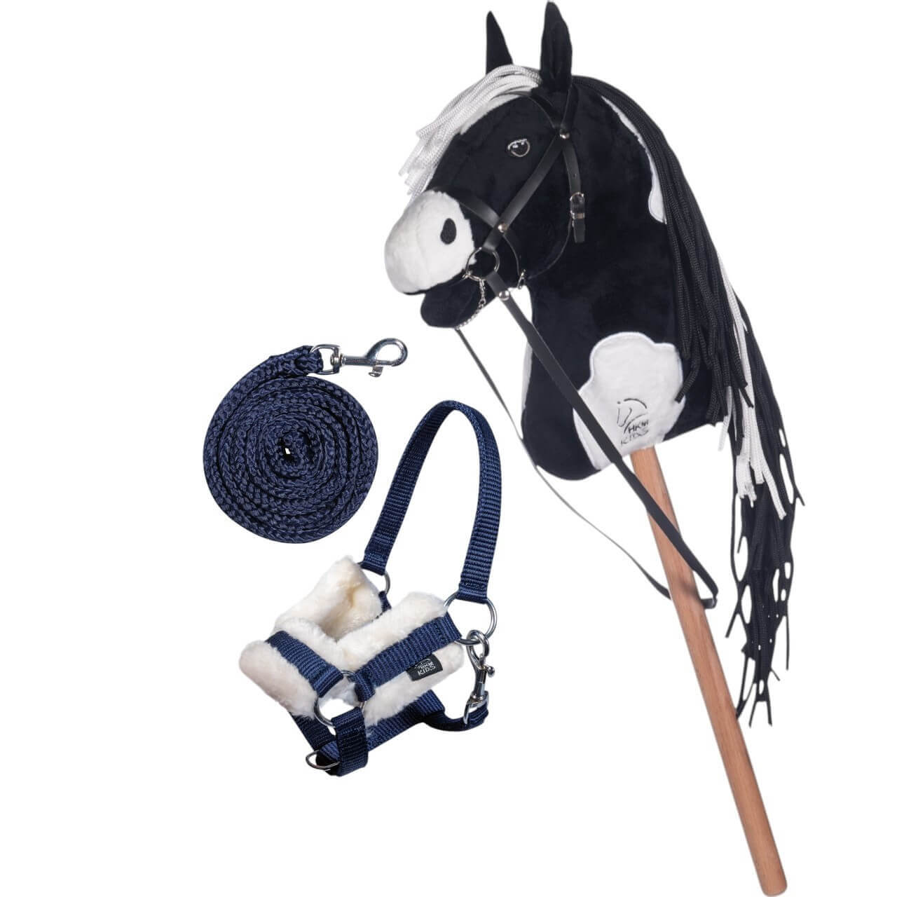 HKM Kids Hobby Horse Starterset - Steckenpferd Schwarz/Weiß mit Trense, Halfter & Strick HKM Kids Hobby Horse Starterset - Steckenpferd Schwarz/Weiß mit Trense, Halfter & Strick