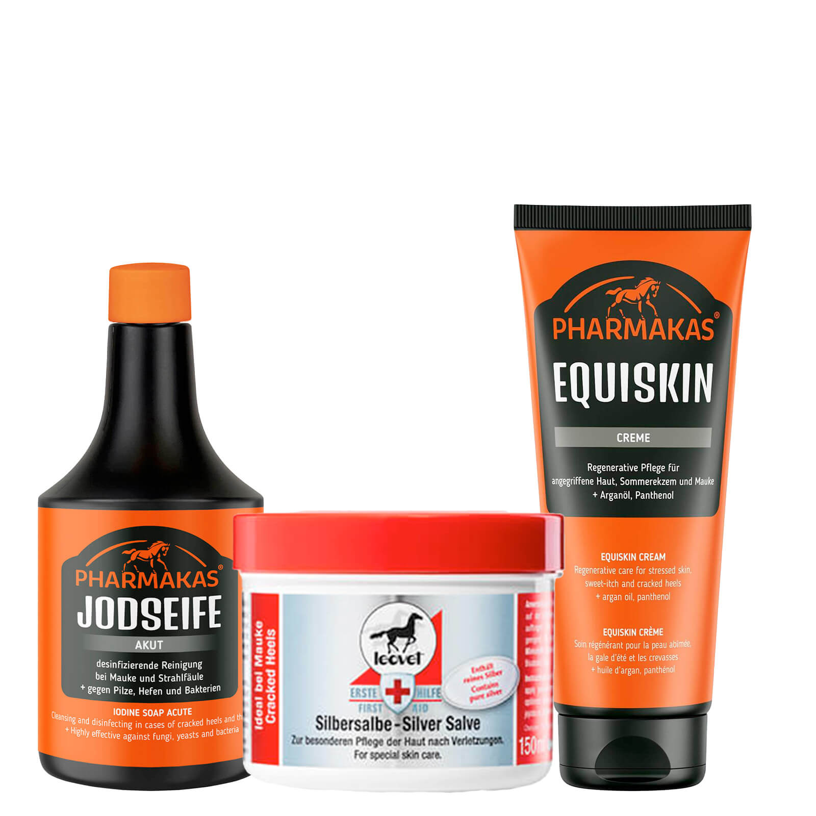 Pharmakas Horse Fitform Anti-Mauke Set - Desinfektionsmittel, Silbersalbe & Equiskin Balance Hautpflege | kavalio - für mich und mein Pferd