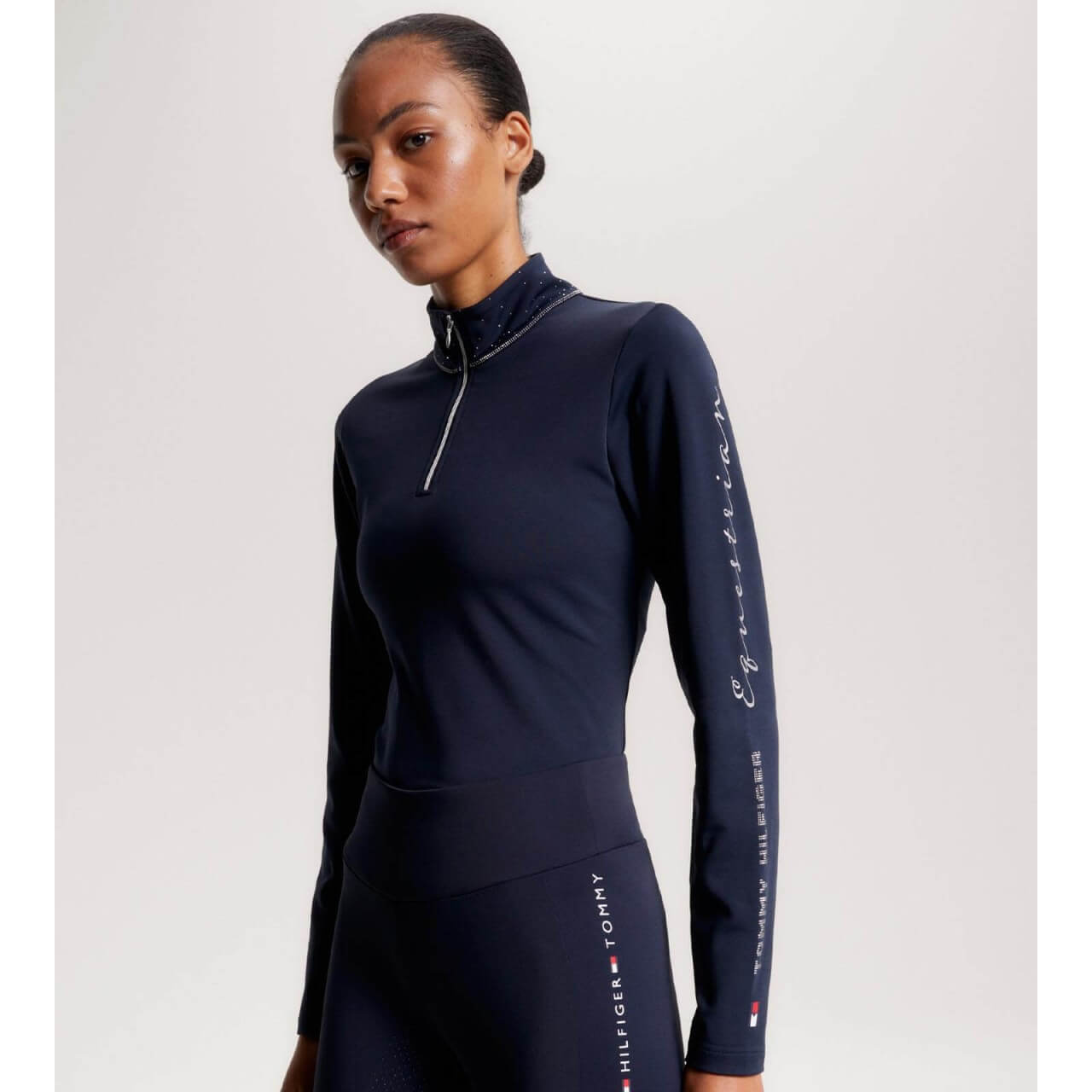 Tommy Hilfiger Equestrian Shirt Damen Thermo 1/4 Zip Studded Logo HW 2023 Langarmshirt Tommy Hilfiger Equestrian Shirt Damen Thermo 1/4 Zip Studded Logo HW 2023 Langarmshirt