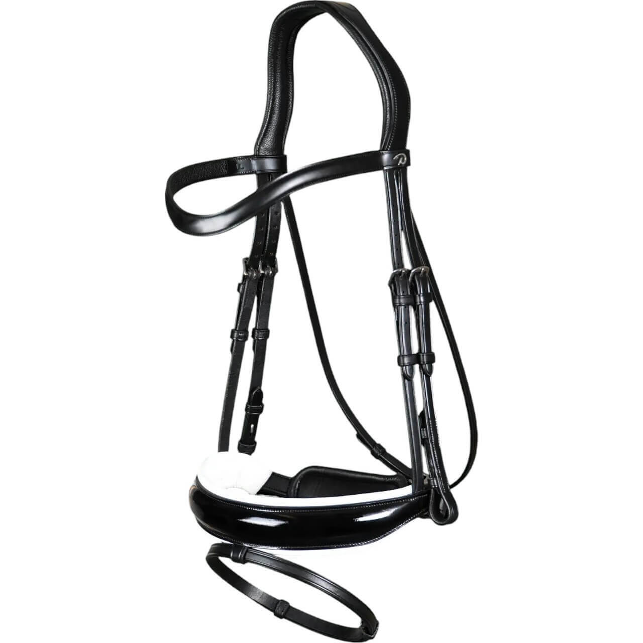 Dy´on Trense mit breitem schwedisch-kombiniertem Lackreithalfter New English Collection Dy´on Trense mit breitem schwedisch-kombiniertem Lackreithalfter New English Collection