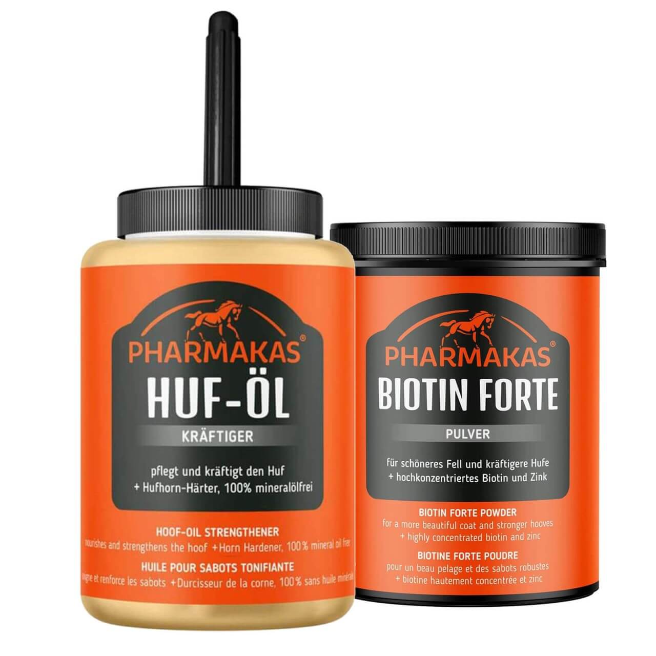 Pharmakas Horse Fitform Huf Vital Set - Biotin Forte Pulver Ergänzungsfuttermittel + Huföl mit Pinsel Kräftiger Pharmakas Horse Fitform Huf Vital Set - Biotin Forte Pulver Ergänzungsfuttermittel + Huföl mit Pinsel Kräftiger