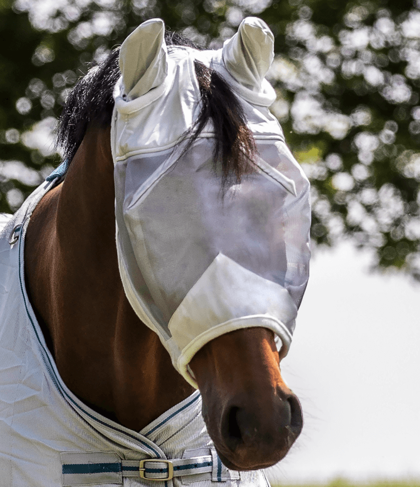 Waldhausen Fliegenmaske Premium mit Ohrenschutz Silbergrau Pony | kavalio - für mich und mein Pferd