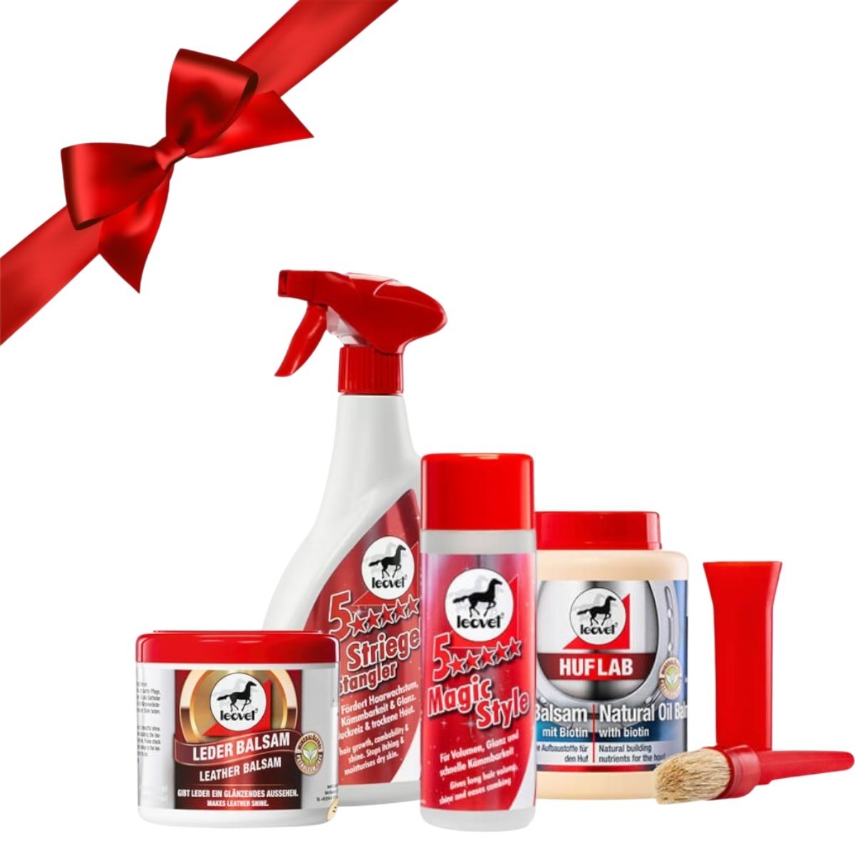 leovet Weihnachts Bundle - 5 Sterne Striegel, 5 Sterne Magic Style, Huflab Hufol, Leder Balsam leovet Weihnachts Bundle - 5 Sterne Striegel, 5 Sterne Magic Style, Huflab Hufol, Leder Balsam