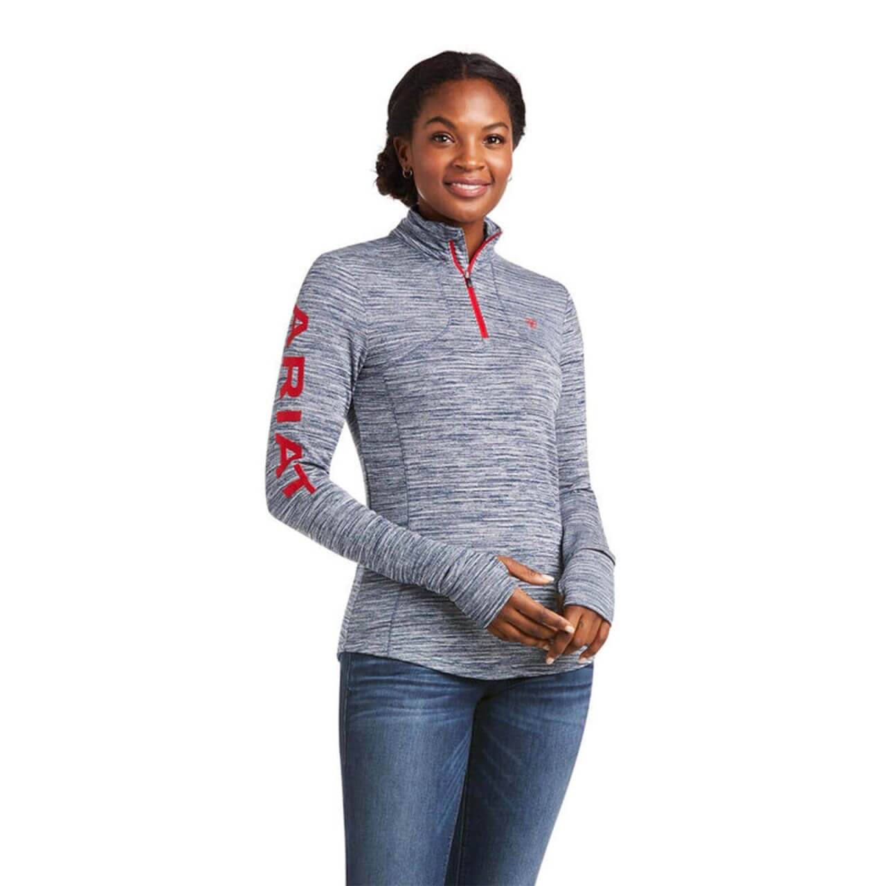 Ariat Baselayer Damen Team Gridwork 1/4 Zip HW 2021 Longsleeve mit Fleece-Innenfutter Ariat Baselayer Damen Team Gridwork 1/4 Zip HW 2021 Longsleeve mit Fleece-Innenfutter